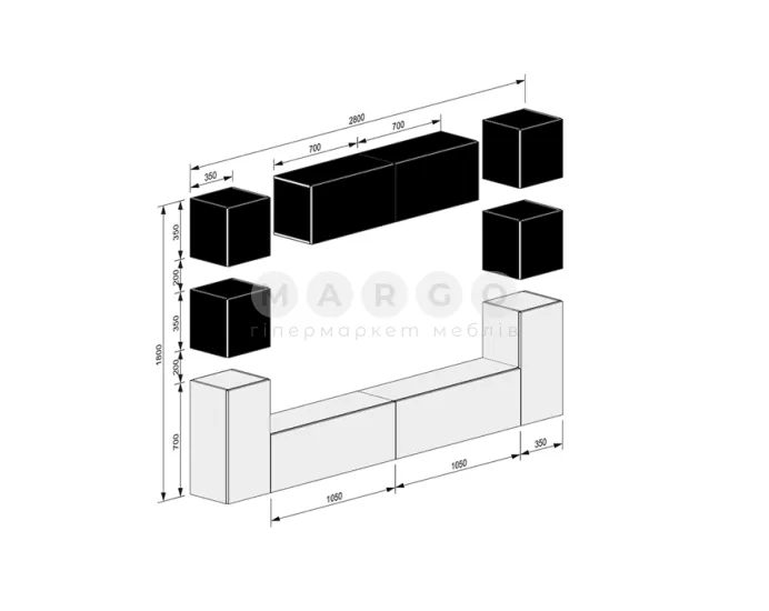 Стінка MiroMark BOX BX-F1-WB/BL Глянець Білий-Глянець Чорний: фото 6