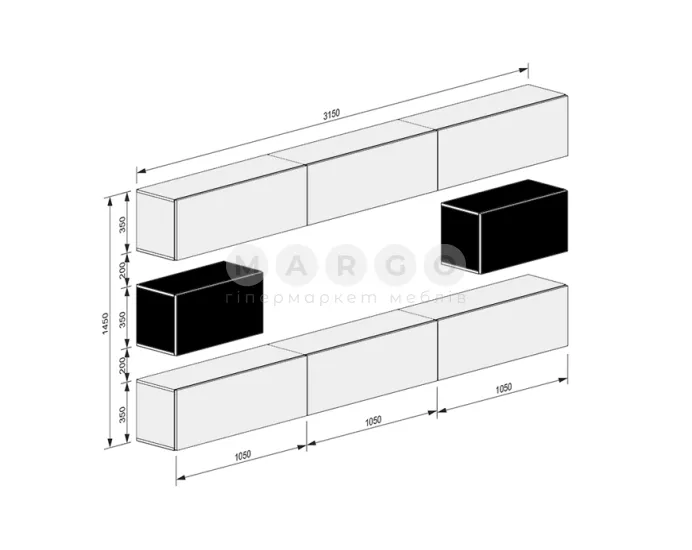 Стінка MiroMark BOX BX-F3-WB/BL Глянець Білий-Глянець Чорний: фото 3
