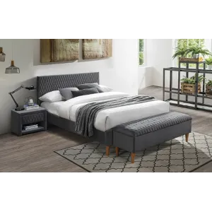 Ліжко двоспальне Signal AZURRO VELVET 140х200 (з ламелями) сіре-дуб